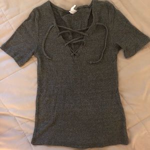 Gray lace up top
